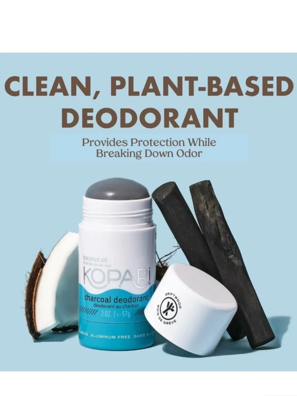 Kopari Natural Aluminum-Free Charcoal Deodorant Stick New/Sealed